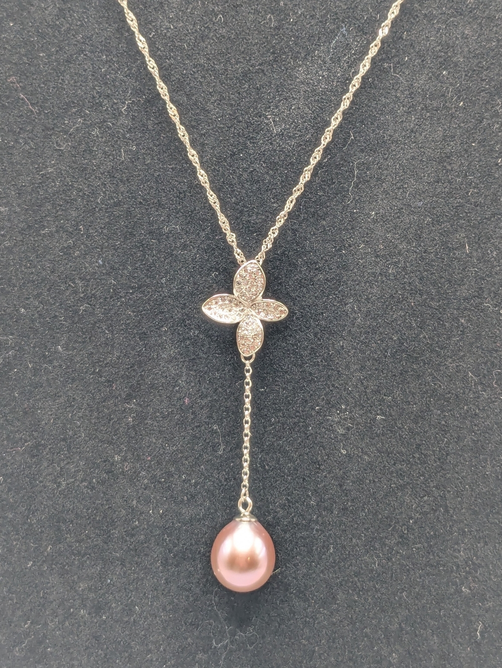 DROP NECKLACE Pink Freshwater Pearl Drop Necklace, 925, NWOT